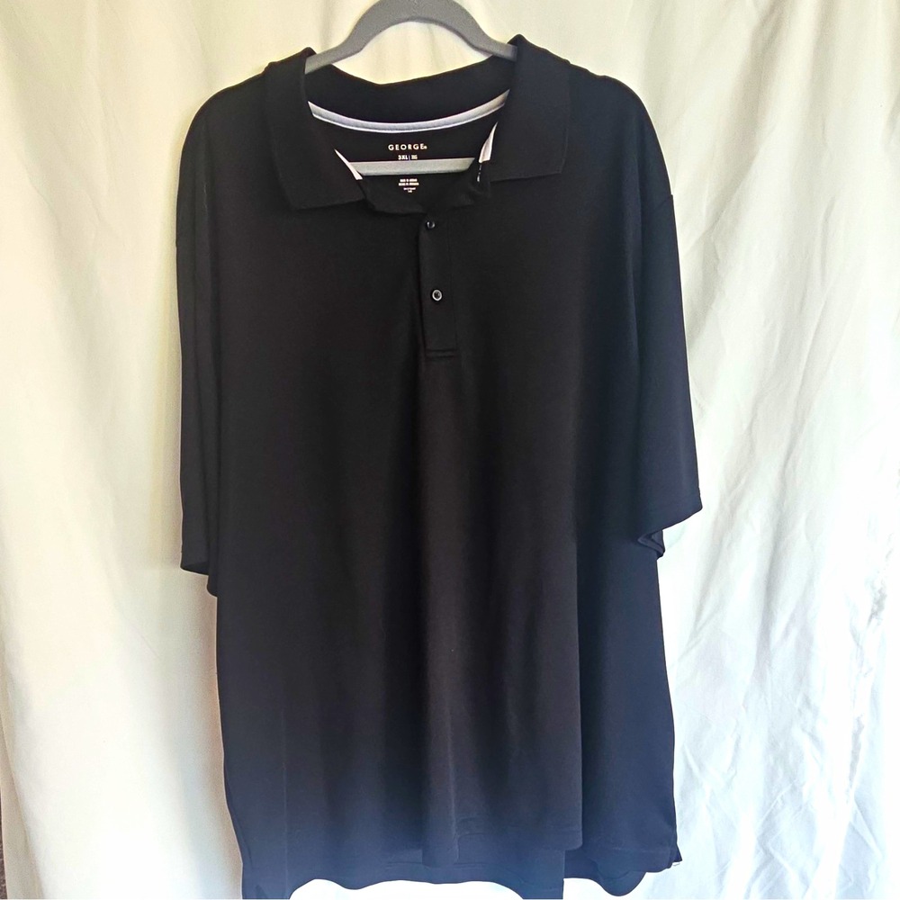 George Men's Polo Shirt 3XL Big & Tall Black Short Sleeve Solid